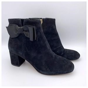 Kate Spade Langley Black Suede Bow Ankle Boots
